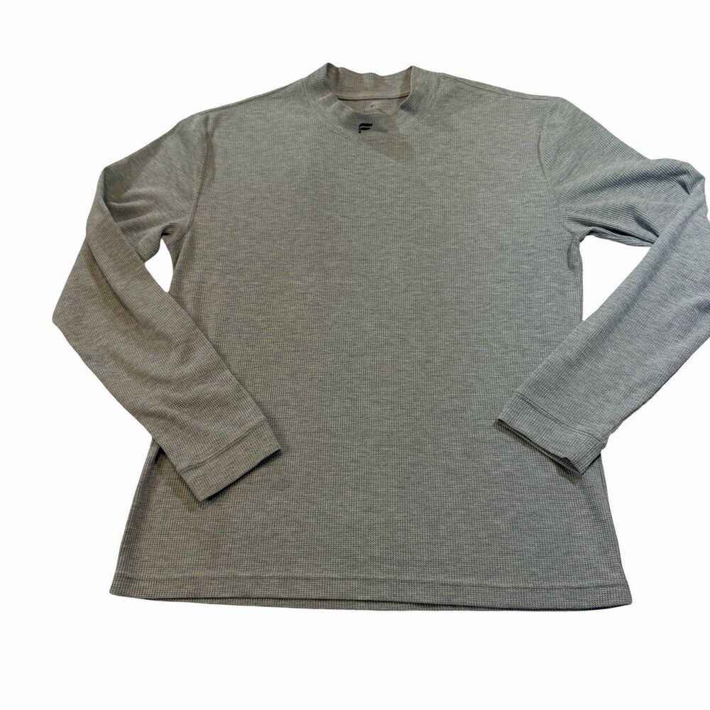 Fabletics Shirt Men's Large Gray Long Sleeve Mock Neck Thermal Top Waffle Knit